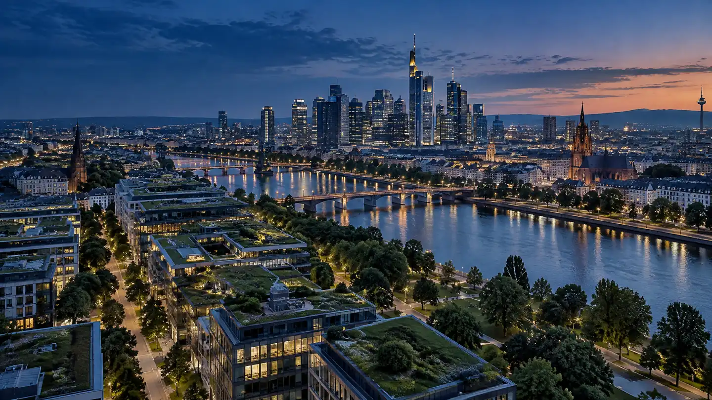 Nachhaltige Stadtlandschaft bei Dämmerung – Nachhaltigkeitsberatung für den Mittelstand